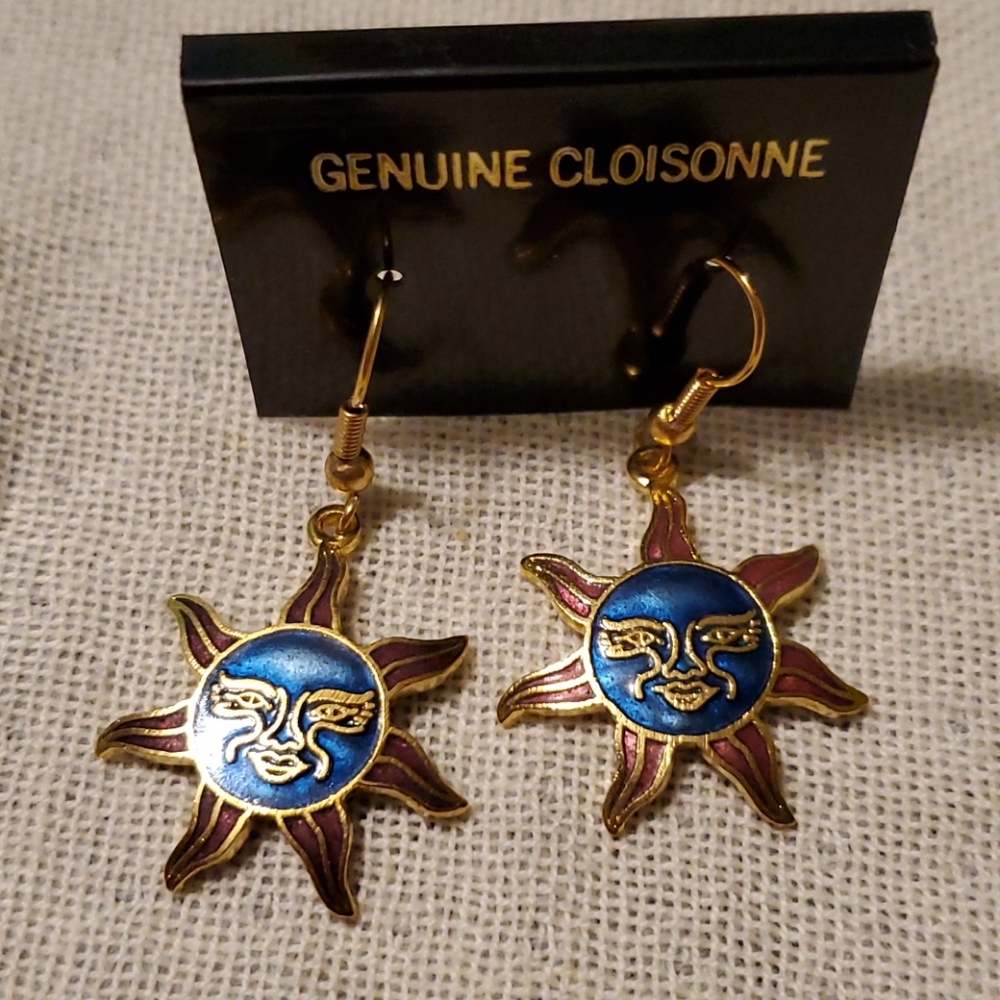 Sun earrings, Genuine cloisonne
